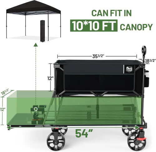 Vista 3 de TIMBER RIDGE Carro plegable de dos pisos de 400L con frenos, 54" extra Negro