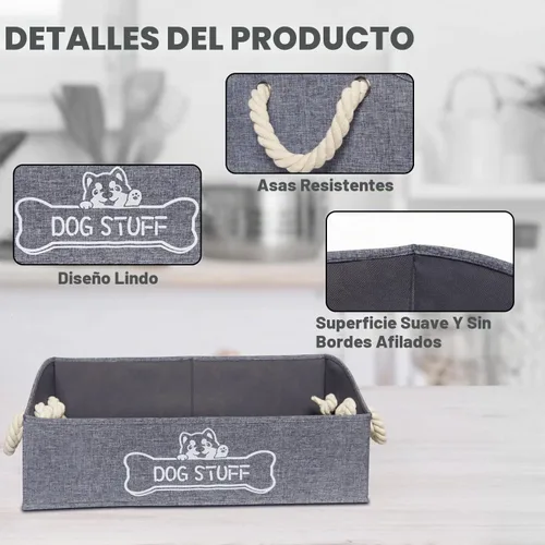 Vista 3 de Vumdua Caja grande de juguetes para perros, contenedor trapezoidal para juguetes para perros con asas, cesta de almacenamiento plegable