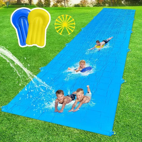 Vista 8 de Tobogán de agua antideslizante, tobogán de agua extra largo de 30 pies para niños y adultos con 2 bodyboards, toboganes de agua deslizantes