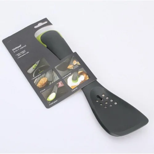 Vista 9 de Uni-tool - Utensilios de cocina de silicona 5 en 1, cuchara ranurada, girador, herramienta de corte, cuchara sólida y espátula en uno para cocina
