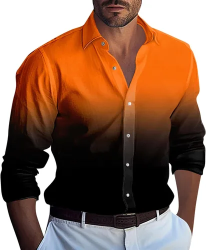 Vista 8 de Ymosrh Camisas de manga larga para hombre, color degradado, con botones, casual, formal, para boda, graduación, tallas M-3XL