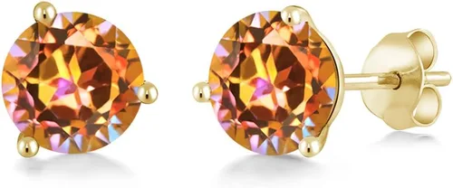 Vista 39 de Gem Stone King Aretes de oro de 14 quilates, 0.236 in, piedra natal redonda, Martini, 3 puntas, aretes de oro para mujer