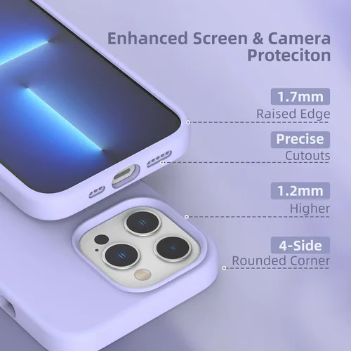 Vista 3 de Funda compatible con iPhone 13 Pro, protección contra caídas, antihuellas, funda de silicona líquida a prueba de golpes con forro de microfibra