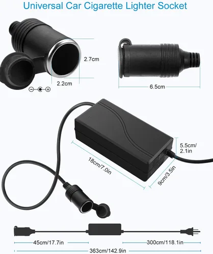 Vista 5 de ALITOVE Convertidor de CA a CC de 110 V a 12 V 20.8 A 250 W con enchufe para encendedor de cigarrillos de automóvil y cable de extensión
