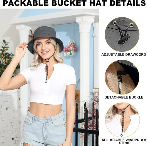 Vista 6 de Sombrero de balde impermeable plegable para mujer, sombrero de sol con protección UV para hombres, Gris profundo, Talla única
