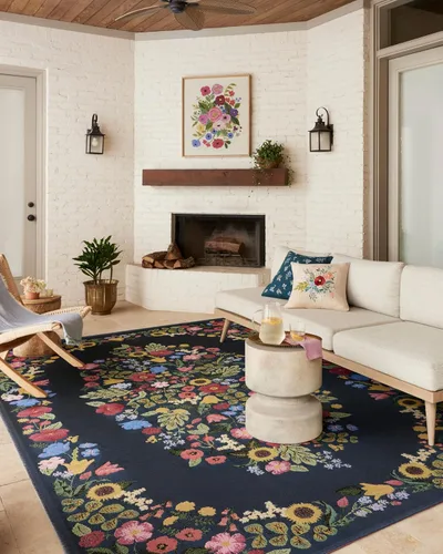 Vista 12 de Loloi Rifle Paper Co. Colección Perennial Wildflower PRN-03 Negro/Azul Marino 2'-5" x 3'-11" Alfombra Decorativa Interior/Exterior