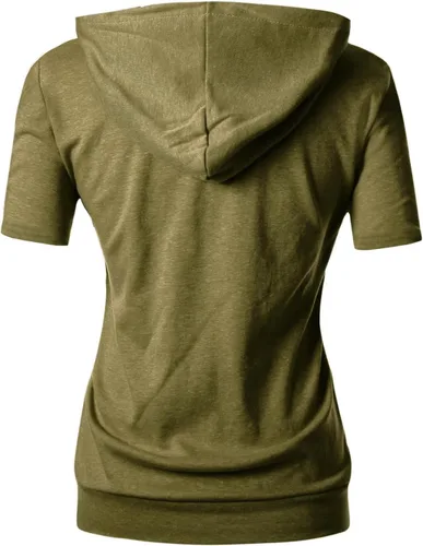 Vista 3 de GIVON Sudadera cómoda con capucha de manga corta para mujer con bolsillo canguro