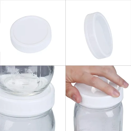 Vista 2 de 2 docenas de tapas de tarro Mason de boca regular, tapas de plástico para almacenamiento de tarros Mason y más, estándar, diámetro 70 mm, blanco
