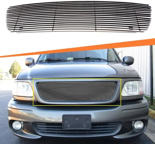 Vista 7 de Inserto de parrilla frontal de aluminio con estilo barra compatible con Ford F-150/Lightning/Harley Davidson 1999-2003 (sin logotipo visible)