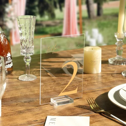 Vista 5 de UNIQOOO Paquete de 20 letreros acrílicos transparentes en blanco – Signos de números de mesa de 5 x 7 pulgadas, letreros de boda, tarjeta y letrero
