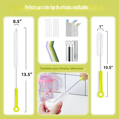 Vista 2 de Juego de cepillos de limpieza de botellas, limpiador de botellas de mango largo para lavar botellas de cerveza de cuello estrecho, botellas de agua