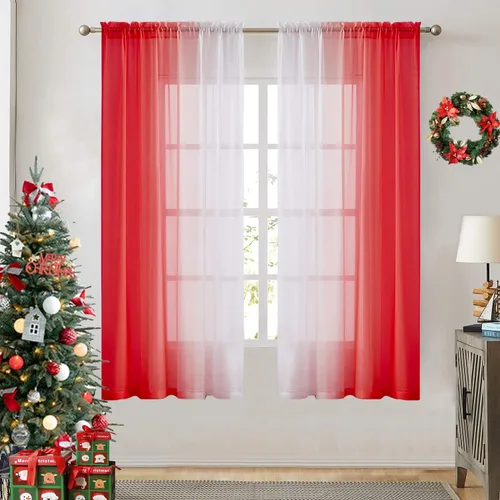 Vista 29 de July Joy Ombre - Cortinas de lino sintético semitransparente para habitación y sala de estar, 2 tonos reversibles, privacidad y filtro de luz