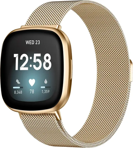 Vista 9 de Compatible con Correas Fitbit Sense Versa 4 Sense 2 y Versa 3 para Hombres Mujeres, Correa de Reemplazo de Malla Metálica Transpirable de Acero Negro