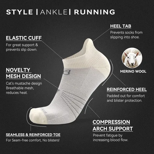 Vista 3 de Socks Daze Paquete de 36 calcetines deportivos de lana merina para hombre y mujer, para correr al tobillo, suaves, gruesos, acolchados