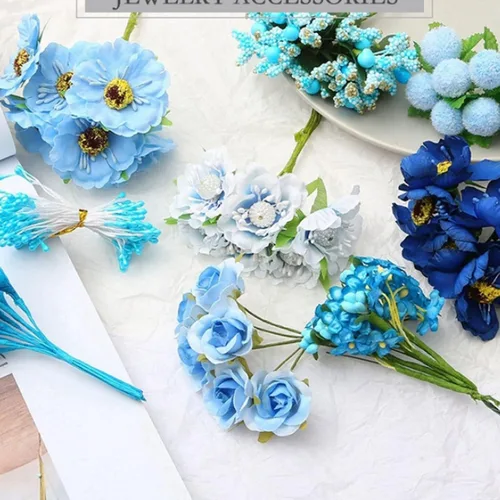 Vista 3 de 9 piezas de estambres de flores artificiales de doble cabeza, estambres de estambres hechos a mano, estambres florales hechos a mano, accesorios