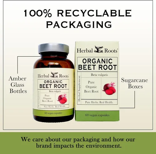 Vista 5 de Herbal Roots Cápsulas de polvo de raíz de remolacha orgánica, 1,500 mg por porción, certificado USDA orgánico, sin OMG, 60 cápsulas veganas