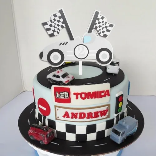 Vista 5 de Decoración para pastel de segundo cumpleaños de madera para bebé, decoración de pastel de cumpleaños de auto de carreras, decoración de pastel de 2