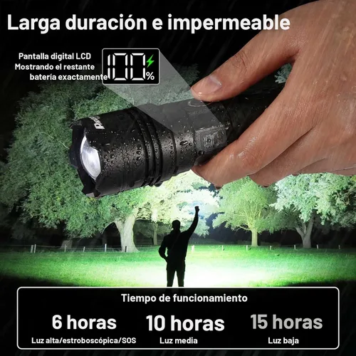 Vista 3 de PHIXTON Linternas Recargables 10000 Altos Lúmenes de Largo Alcance 3280 Pies, Linterna LED USB C Súper Brillante de Larga Duración 15 Horas