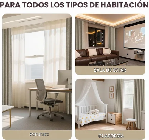 Vista 8 de Joydeco - Cortinas 100% opacas, 2 paneles de lino natural para oscurecer habitación, aislamiento térmico, trabillas traseras y bolsillo para barra