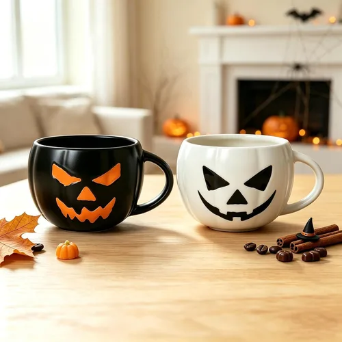 Vista 8 de Halloween Pumpkin Coffee Mugs Set of 2, 16oz Stoneware Coffee Cups