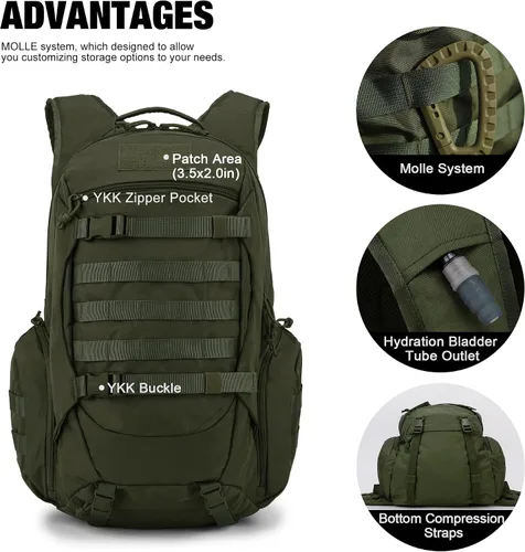 Vista 3 de Mardingtop 28L/35L mochilas tácticas Molle senderismo mochilas para acampar senderismo militar viajes motocicleta, Verde militar, 35 L
