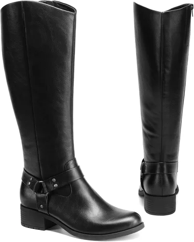 Vista 3 de DREAM PAIRS Botas para mujer hasta la rodilla, cómodas botas de equitación con cremallera lateral