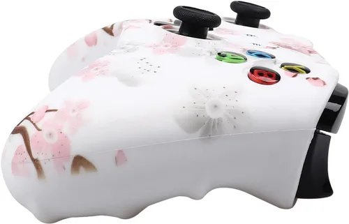 Vista 6 de RALAN Cherry Blossoms Skin para el controlador Xbox One, funda de silicona Sakura, protector de piel compatible con el controlador Xbox Ones
