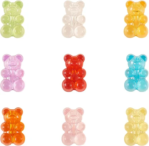Vista 2 de LiQunSweet 180 piezas de 9 colores de 0.063 in de agujero, kawaii, color caramelo, oso gomoso, cuentas sueltas acrílicas transparentes, lote surtido