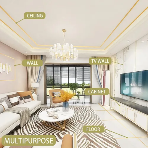 Vista 5 de Gaahing Cinta metalizada dorada, adhesivo decorativo para despegar y pegar con acabado brillante similar a un espejo para detallar paredes