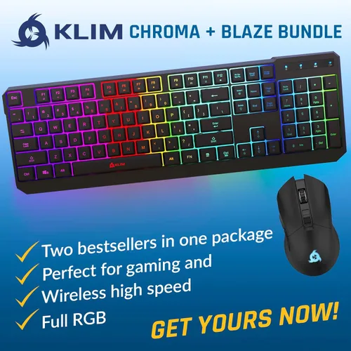 Vista 2 de KLIM Blaze & Chroma Wireless Bundle - Nuevo 2023 - Combo de teclado y mouse inalámbricos para juegos - Ergonómico duradero sensible - Teclado