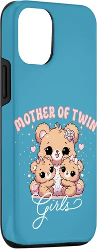 Vista 3 de iPhone 15 Mother of Twin Girls Adorable Kawaii Mama Bear and Daughters Case