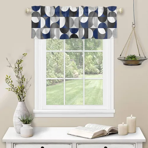 Vista 95 de Cortinas de cocina de Navidad, cenefa semitransparente ajustable con lazo, muñeco de nieve, copo de nieve, bolsillo para barra, tratamiento
