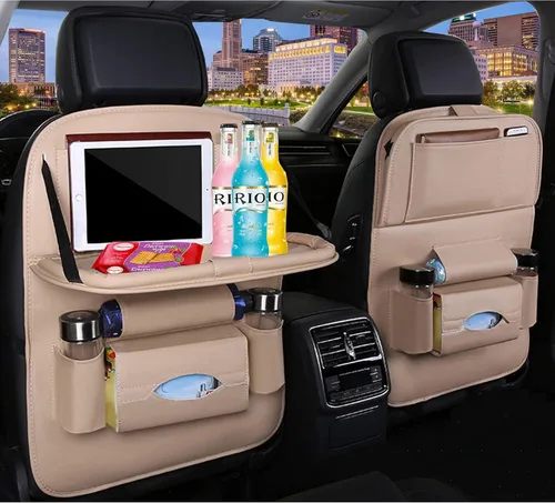 Vista 8 de Organizador de asiento trasero de automóvil, organizadores de asiento trasero de automóvil y almacenamiento con soporte para tableta, protectores