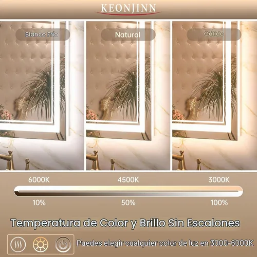 Vista 5 de Keonjinn Espejo de baño LED de 48 x 24 pulgadas con luz frontal