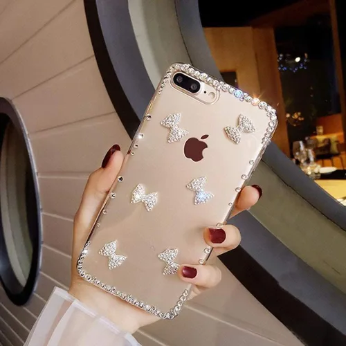 Vista 3 de LCHDA - Funda con diamantes brillantes para iPhone 14 6.1, LCHDA - Funda protectora para teléfono con diamantes de imitación transparentes