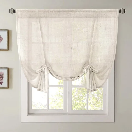 Vista 11 de H.VERSAILTEX Cortinas de lino con lazos de 63 pulgadas de largo, cortina de privacidad texturizada de lino natural, múltiples formas de colgar Angora