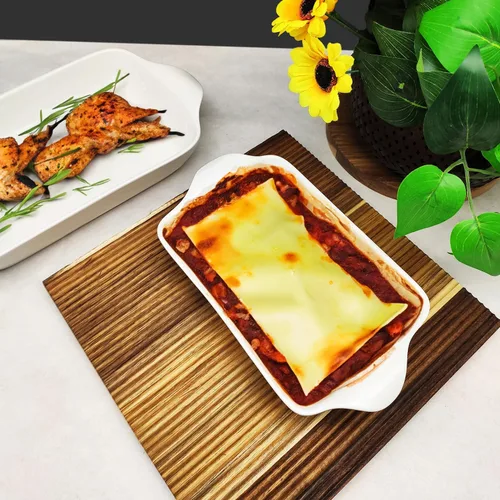 Vista 7 de Plato para hornear de 8 x 5 pulgadas, bandeja para lasaña, bandeja rectangular para hornear de 18 onzas, plato de cerámica con asas (9.8 pulgadas)