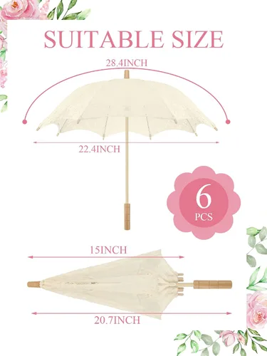 Vista 2 de Sombrilla de encaje de 6 piezas, sombrilla de encaje para boda, sombrilla de encaje vintage con asa para dama de honor, niña de las flores