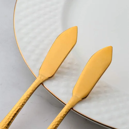Vista 7 de 12 cuchillos de mantequilla de acero inoxidable con superficie martillada, esparcidores de queso/mantequilla, cuchillos para untar, queso