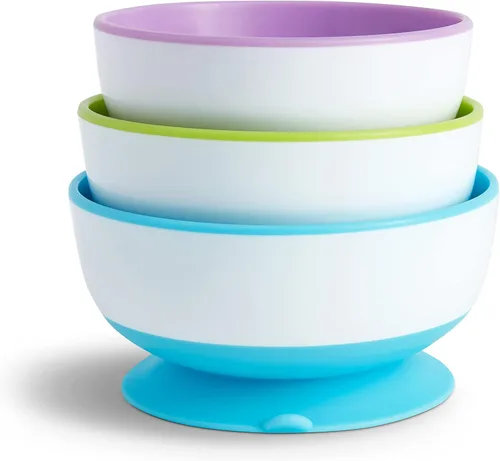 Vista 6 de Munchkin® Gentle™ Transition Sippy Trainer - Tazón de 4 onzas, paquete de 2, cuencos de succión azules y Stay Put™ para bebés y niños pequeños
