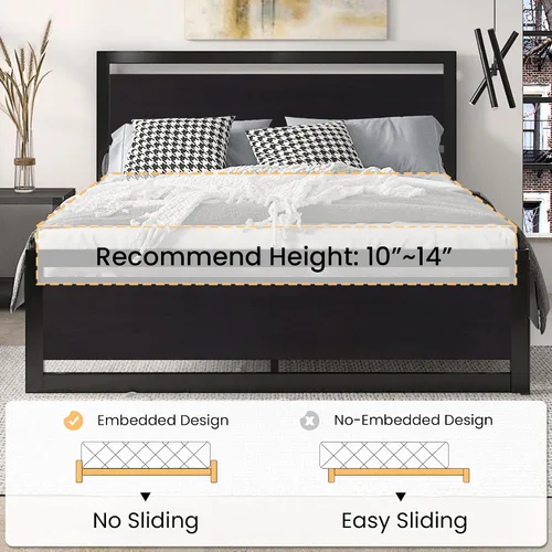 Vista 6 de SHA CERLIN Marco de cama tamaño completo con cabecera moderna, base de plataforma de metal resistente con pie de cama cuadrado y soporte de 13 Negro