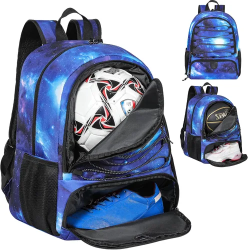 Vista 12 de Mochila de baloncesto para hombres y mujeres con compartimento para pelota y zapatos, capacidad de 30L, ligera y transpirable, mochila de fútbol