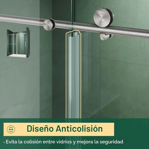 Vista 7 de ELEGANT Puerta de ducha deslizante sin marco de 44-48 pulgadas de ancho x Níquel cepillado