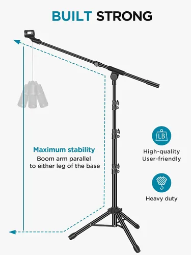 Vista 4 de InnoGear Soporte para micrófono, trípode con brazo articulado, soporte de micrófono de piso con altura ajustable, resistente, con bolsa