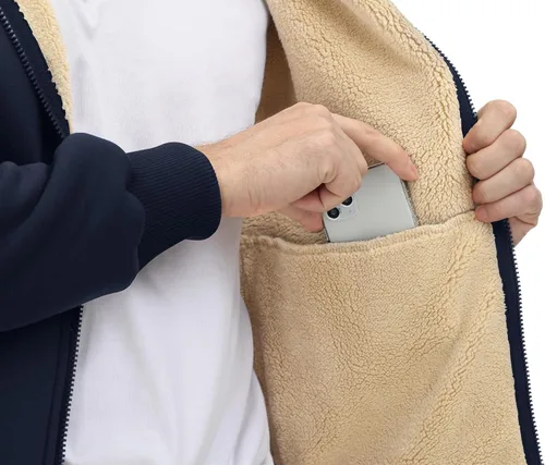 Vista 7 de CRYSULLY Chaqueta con forro de sherpa para hombre, con cremallera completa, sudadera con capucha para invierno