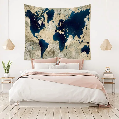 Vista 5 de YANR Tapiz vintage de mapa del mundo para colgar en la pared, póster de arte de pared de mapa del mundo, tapices de estilo nórdico antiguo, mapa