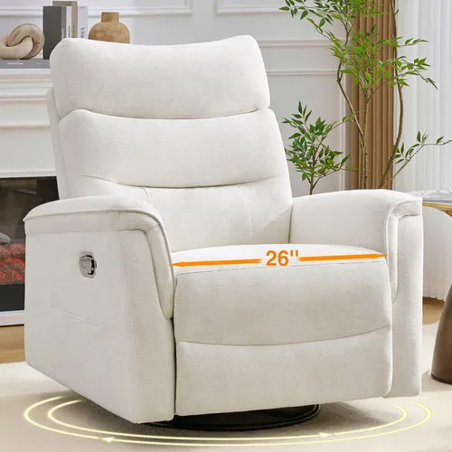 Vista 13 de Silla reclinable giratoria de gran tamaño de 26 pulgadas Blanco crema