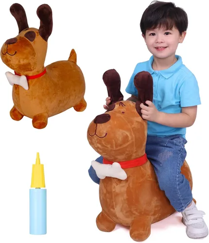 Vista 15 de INPANY Juguetes Saltarines de Vaca Animales de Granja para Regalos de Niña de 2 Años, Caballo Saltarín Inflable de Peluche para Niños, Montable Toro