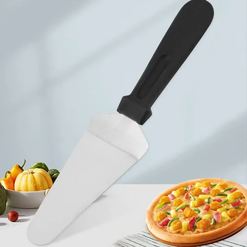 Vista 3 de Pala de acero inoxidable para tartas, antideslizante, fácil de agarrar, mango de plástico triangular para hornear, fácil de agarrar, espátula