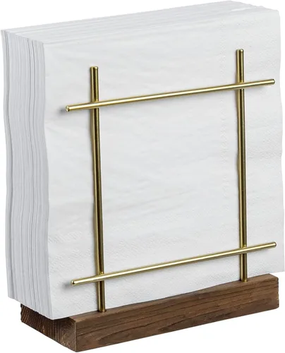 Vista 9 de MyGift Servilletero, metal negro con base de madera quemada Negro / Madera quemada